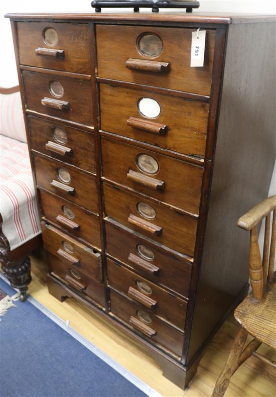 A 1920s nest of filing drawers, W.77cm